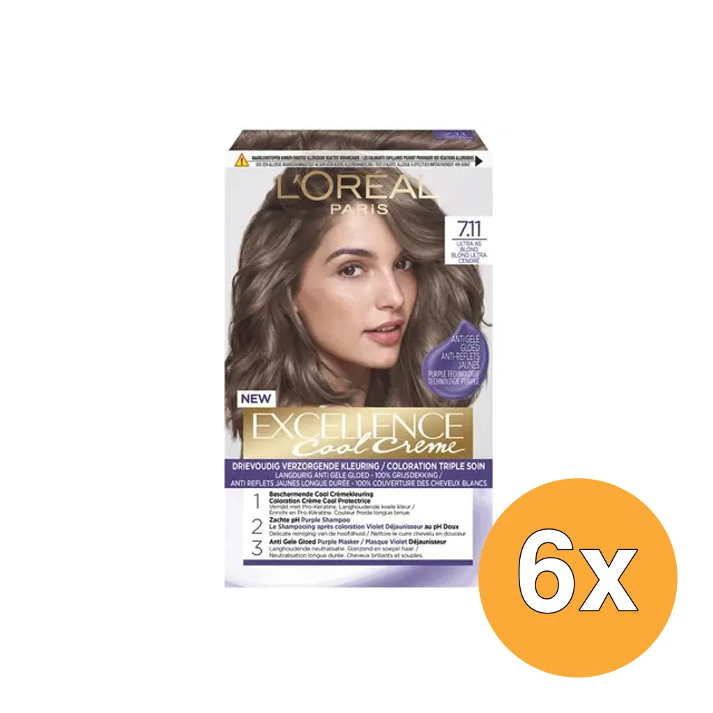 6x L'Oréal Paris Excellence Cool Creme 7.11 Ultra As Blond (1 set)