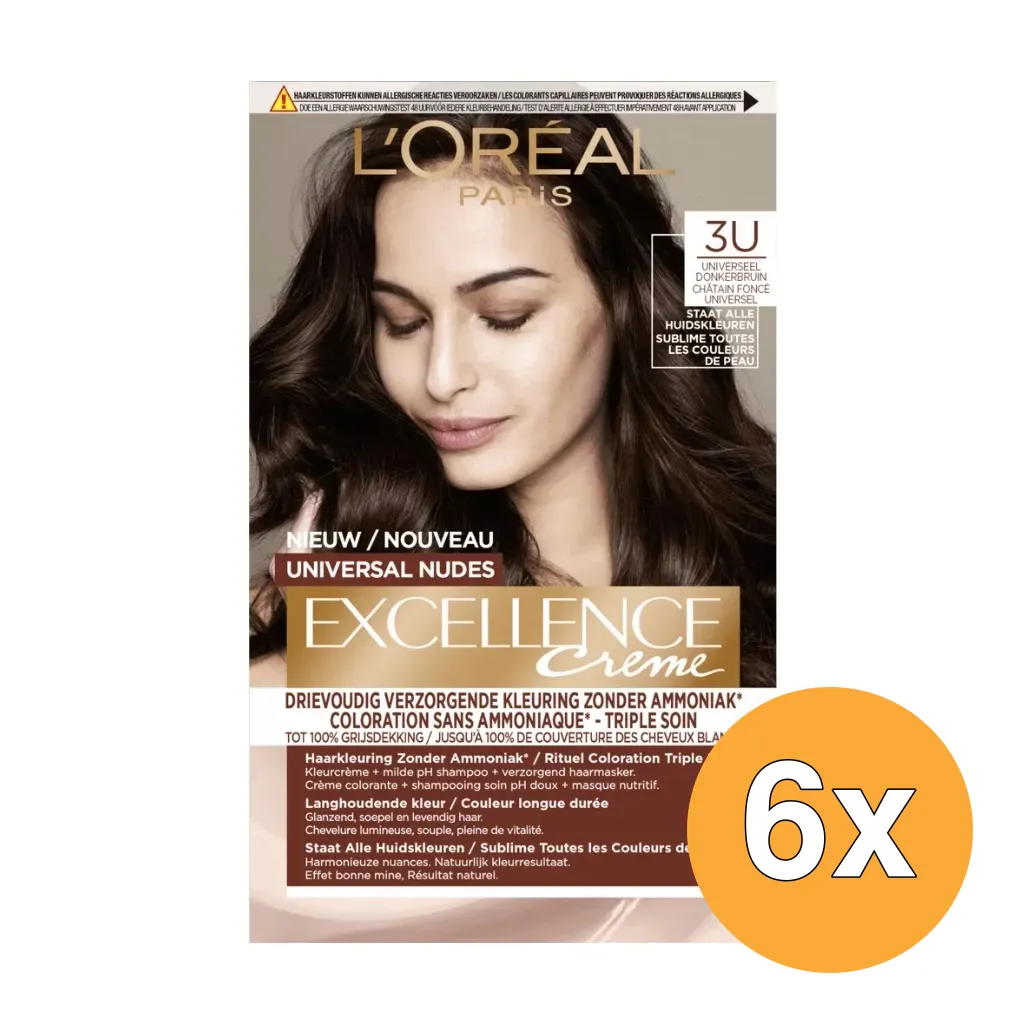 6x L'Oréal Paris Excellence Creme Universal Nudes 3U Donkerbruin (1 stuk)