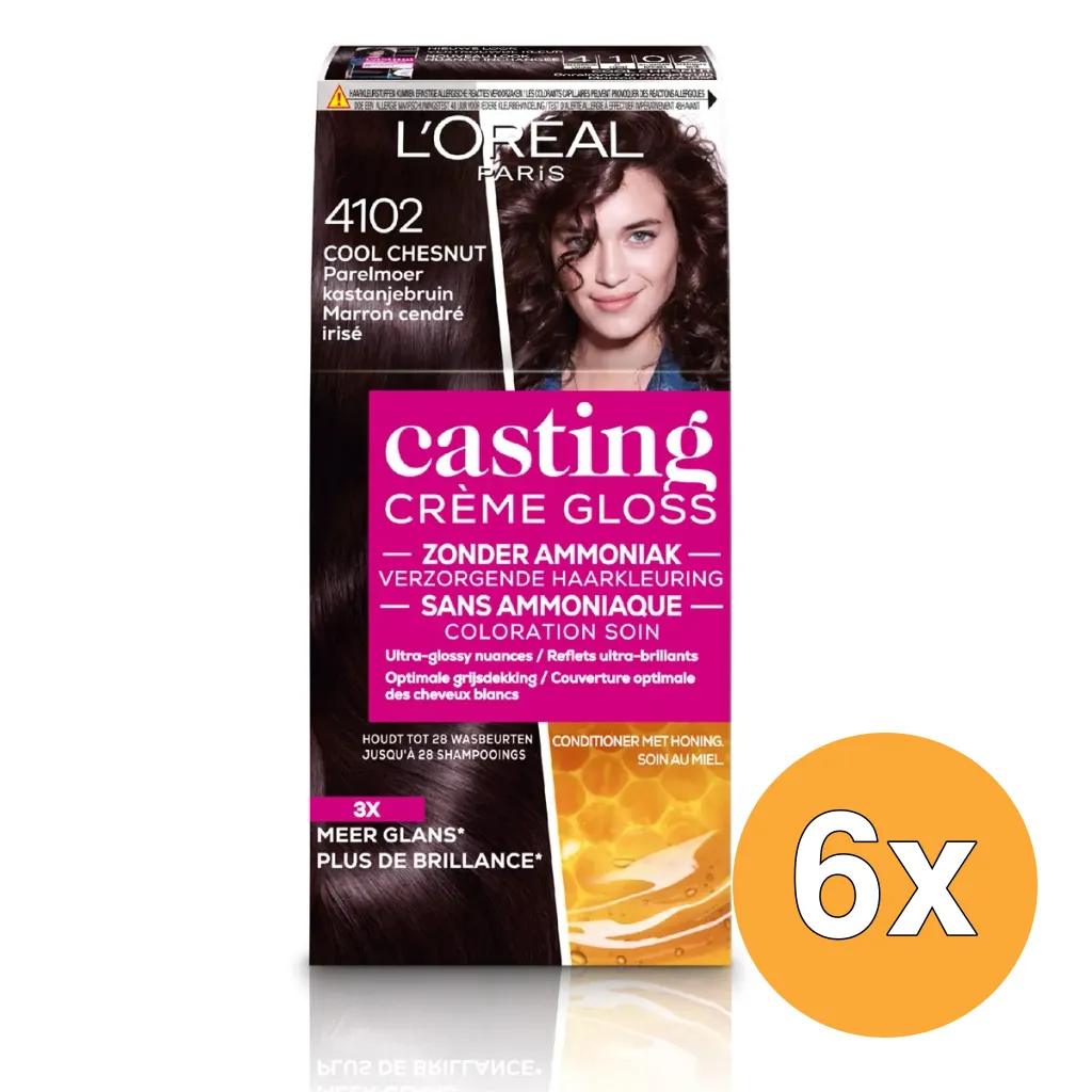 6x L'Oréal Paris Casting Creme Gloss 4102 Cool Chestnut (1 stuk)