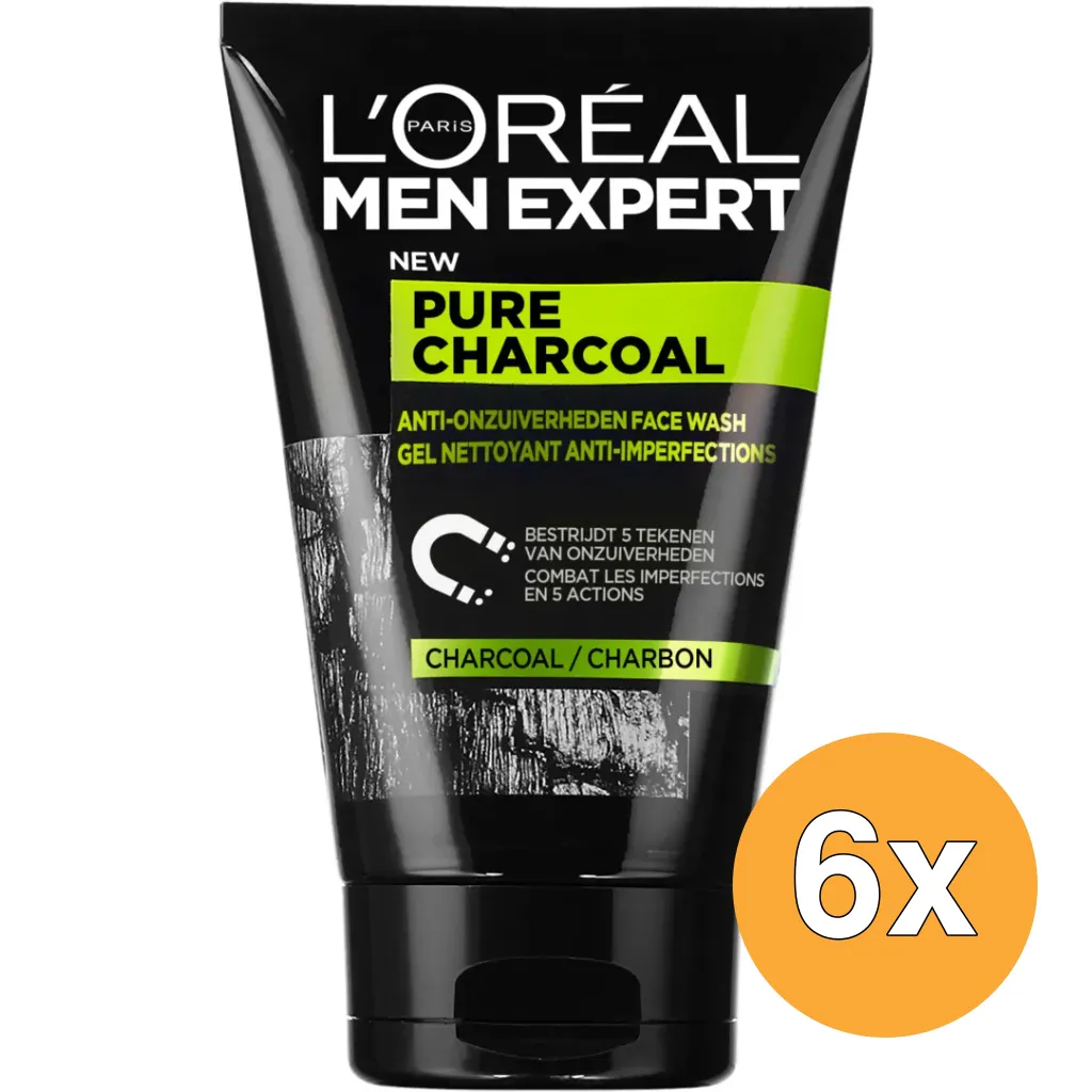 6x L'Oréal Paris Men Expert Pure Charcoal Gezichtsreiniger (100 ml)