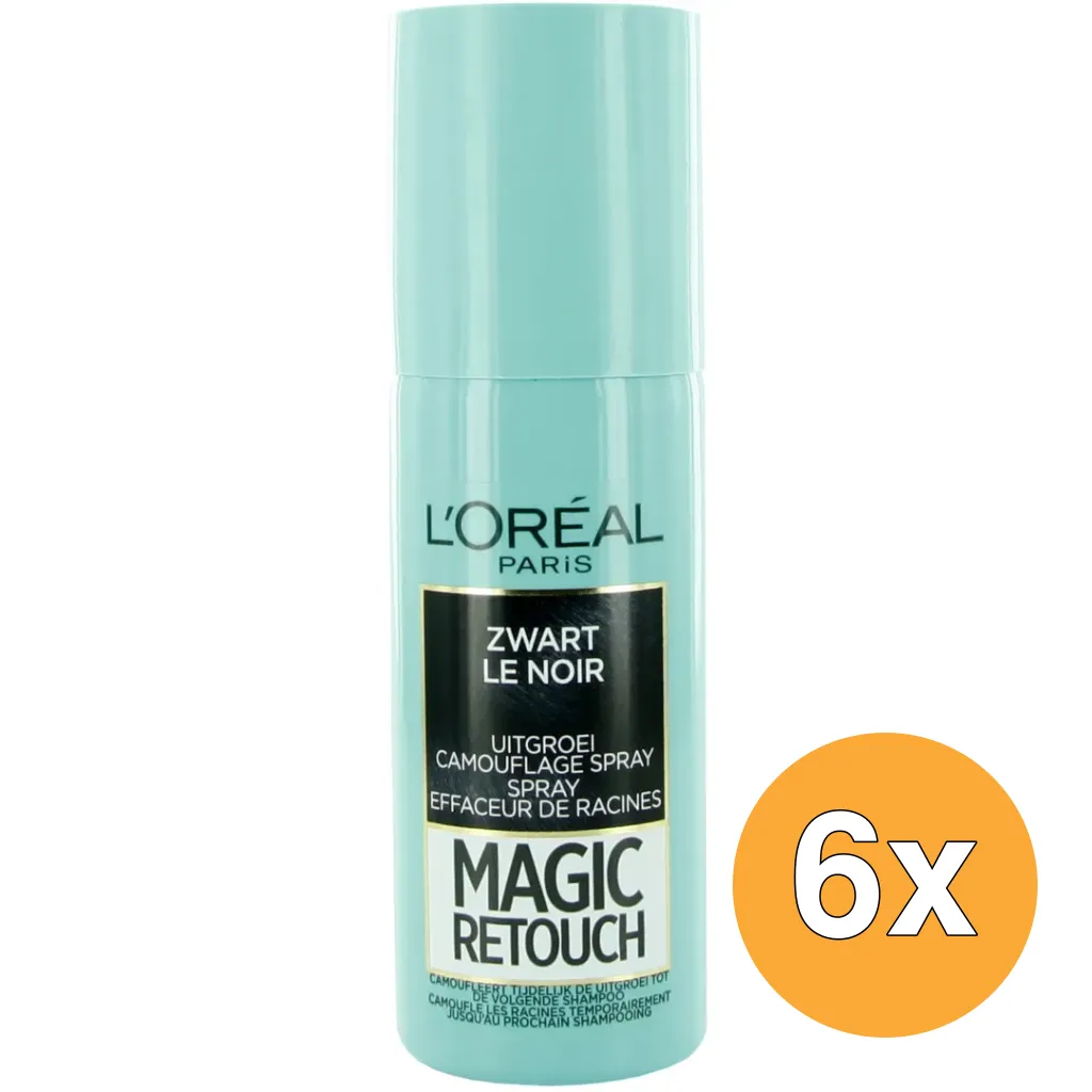 6x L'Oréal Paris Magic Retouch Nr. 1 Zwart (75 ml)