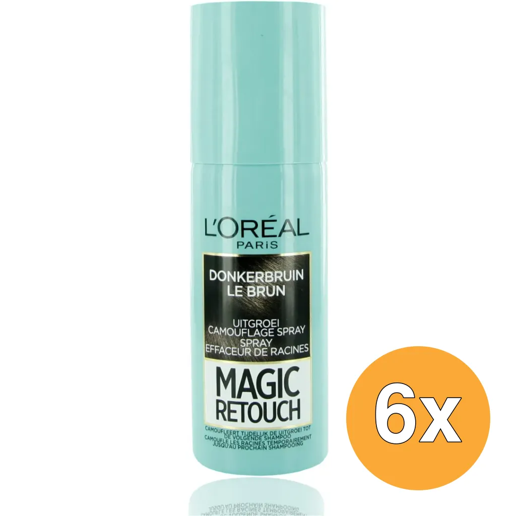 6x L'Oréal Paris Magic Retouch Nr. 2 Donkerbruin (75 ml)