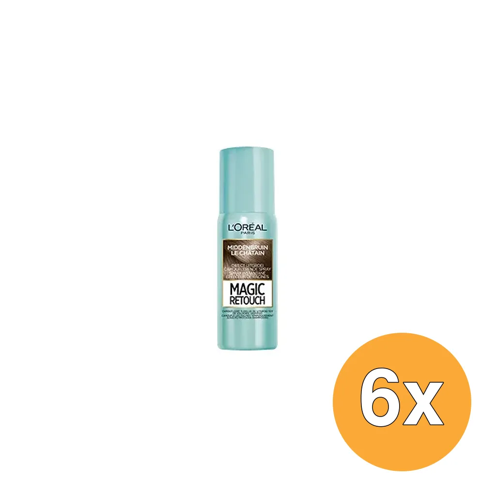 6x L'Oréal Paris Magic Retouch Nr. 3 Middenbruin (75 ml)