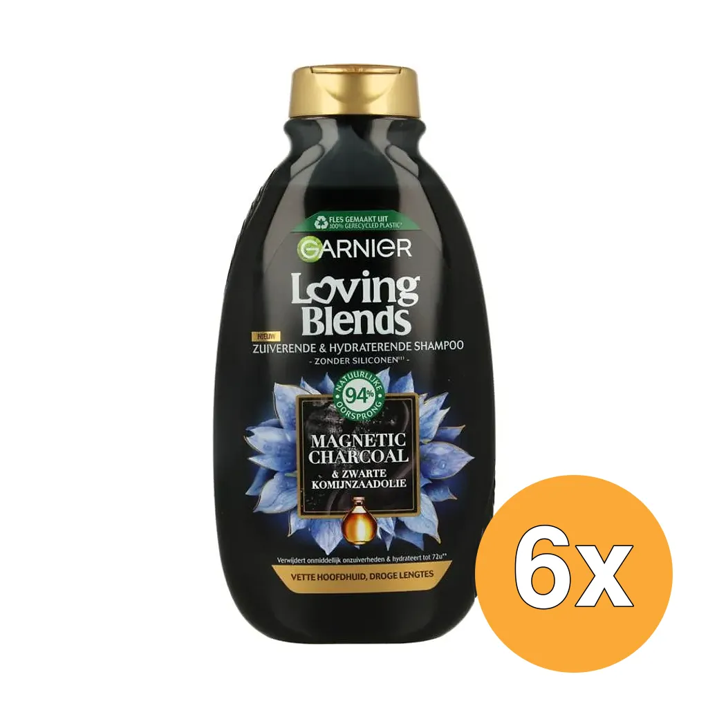 6x Garnier Loving Blends Shampoo Magnetic Charoal (300 ml)