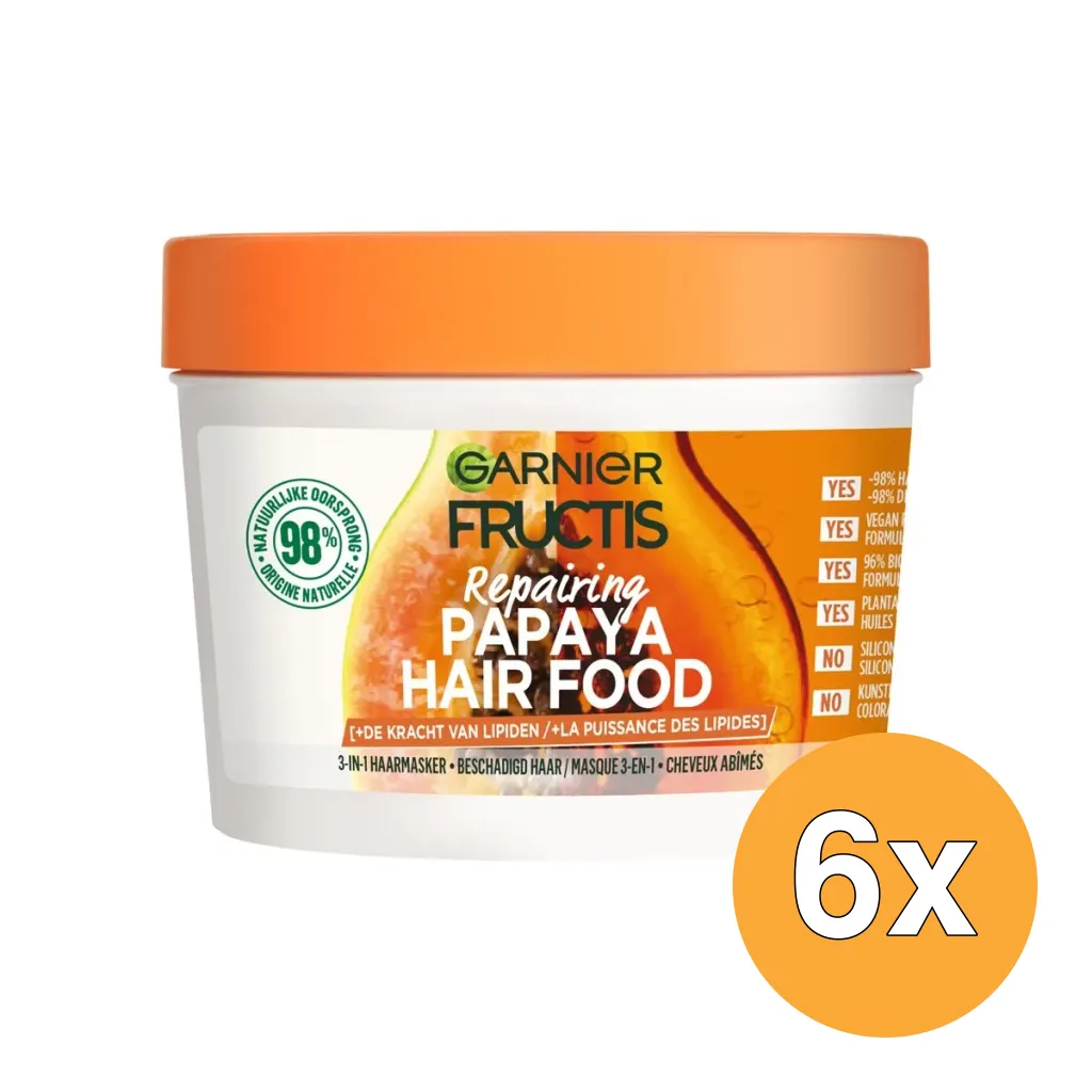 6x Garnier Fructis Hair Food Masker 3-in-1 Papaya (400 ml)