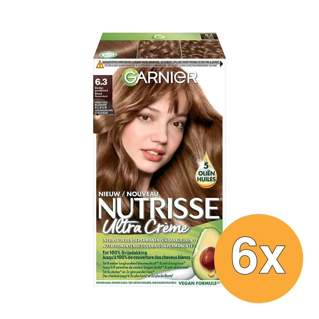 6x Garnier Nutrisse Creme 6.3 Donker Goudblond (1 stuk)