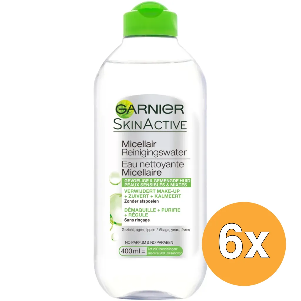 6x Garnier Skin Active Micellair Reinigingswater Gevoel+Gemengde Huid (400 ml)