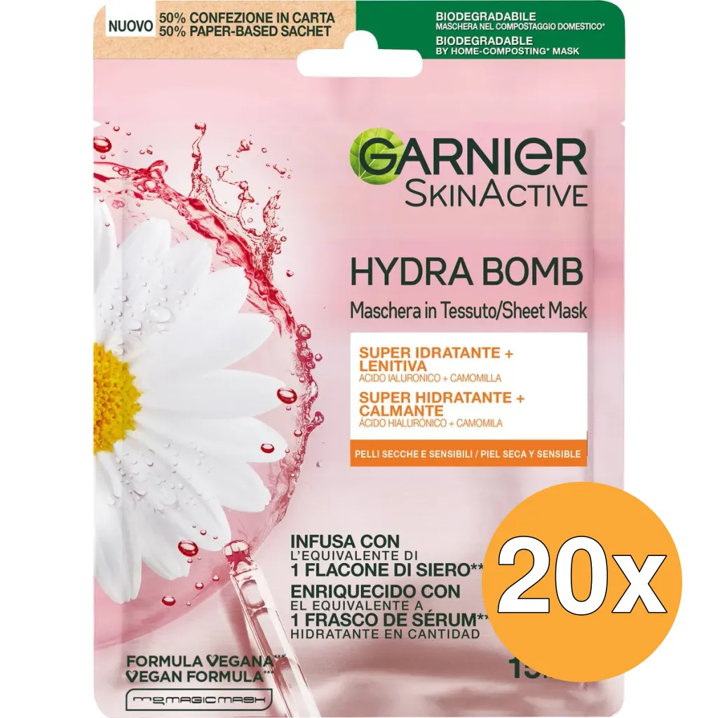 20x Garnier Skin Active Tissue Masker Kamille En Hyaluronzuur (1 stuk)