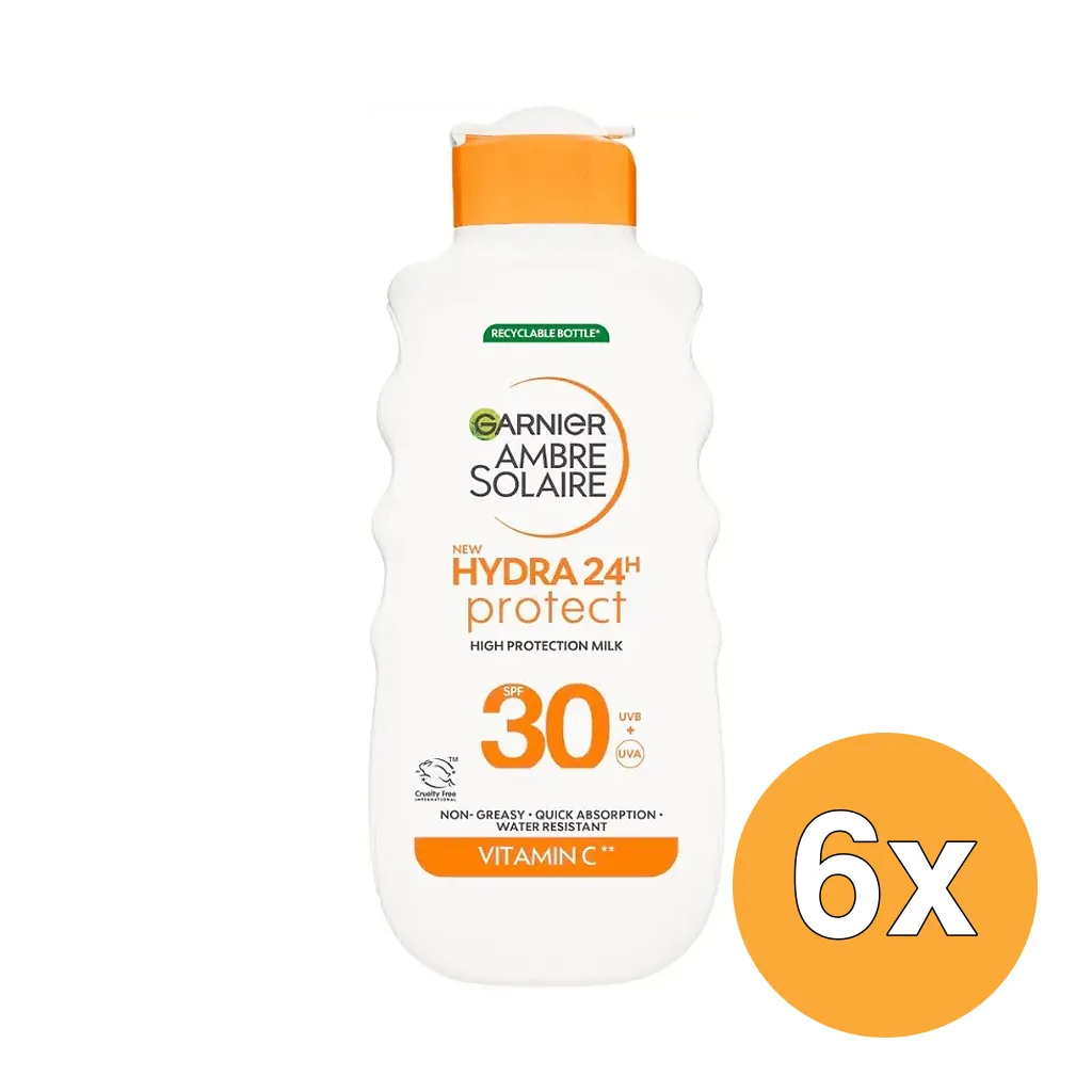 6x Garnier Ambre Solaire Hydra 24 Zonnemelk SPF 30 (175 ml)