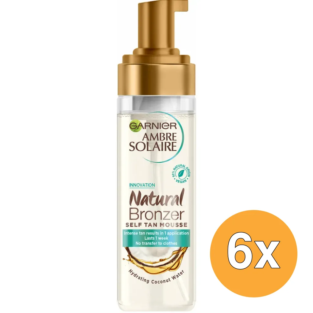 6x Garnier Ambre Solaire Natural Bronzer Zelfbruinende Mousse (200 ml)