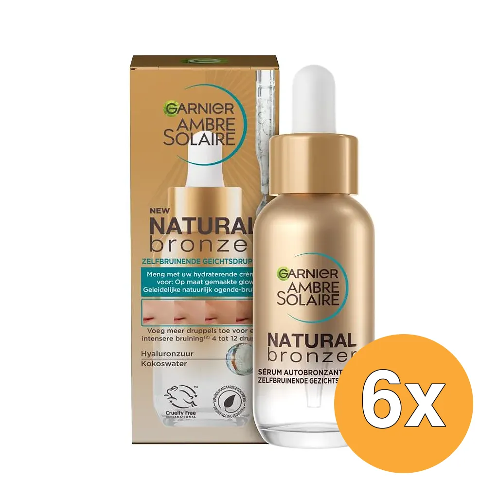 6x Garnier Ambre Solaire Natural Bronzer Self-Tan Drops (30 ml)