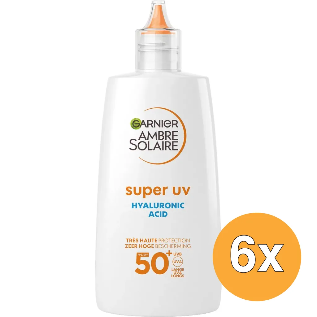6x Garnier Ambre Solaire Fluid Hyaluronzuur Super UV SPF 50+ (40 ml)