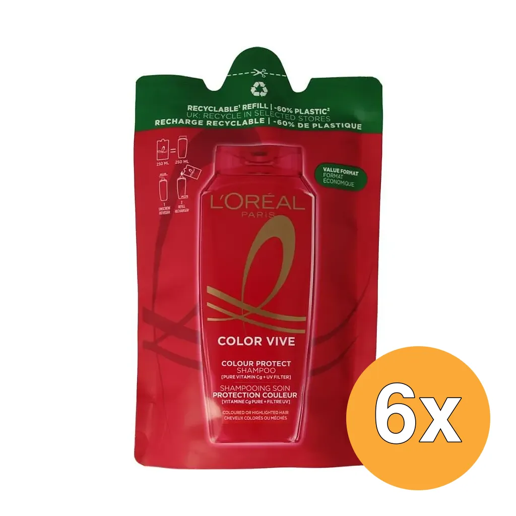6x L'Oréal Paris Elvive Refill Color Vive Shampoo Navulling (250 ml)