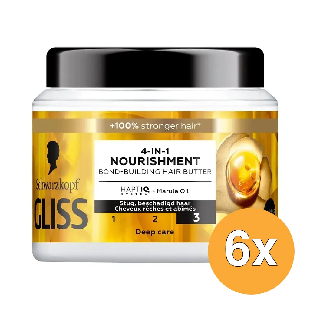 6x Gliss Kur Haarmasker 4-In-1 Oil Nutritive Nourishment (400 ml)