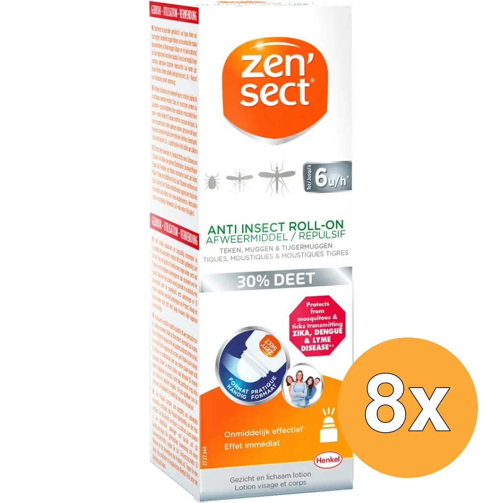 8x Zensect Roll-on 30% DEET (60 ml)