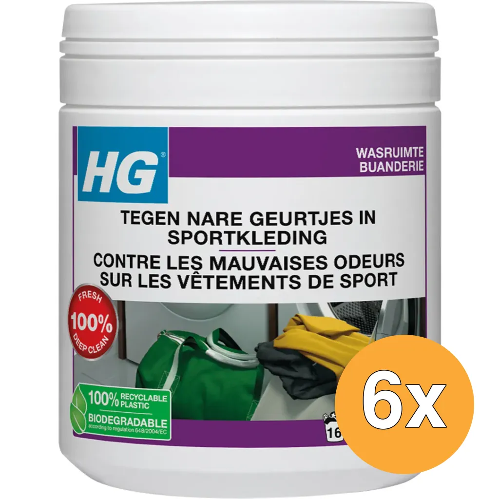 6x HG Tegen Nare Geurtjes In Sportkleding Wasmiddeltoevoeging (500 gr)