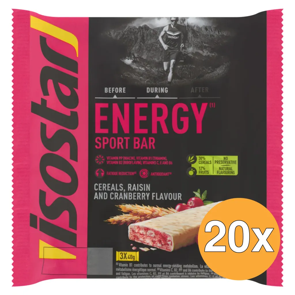20x Isostar Energy Sport Bar Cereals Raisin Cranberry 3 x 40 gr (120 gr)