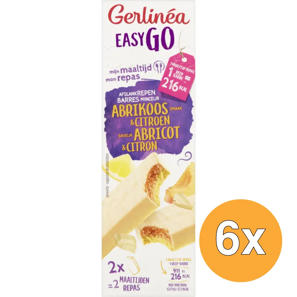 6x Gerlinéa Easy Go Afslank Maaltijdrepen Abrikoos Citroen (2 x 58 gr)