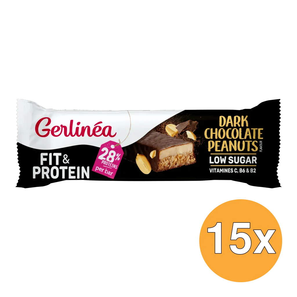 15x Gerlinea Fit & Protein Dark Chocolate Peanuts Reep (45 gr)