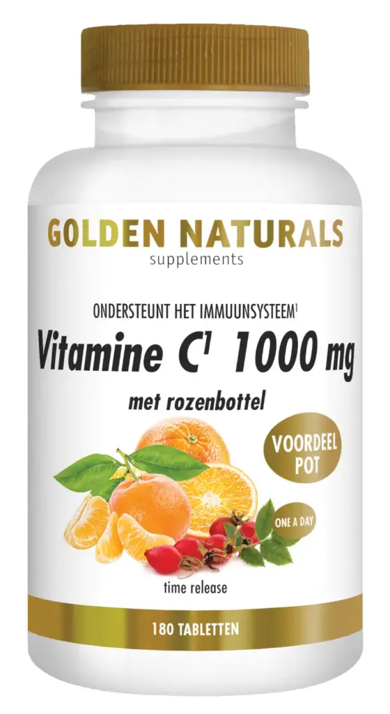 Golden Naturals Vitamine C 1000mg met Rozenbottel Tabletten (180 vegetarische tabletten)