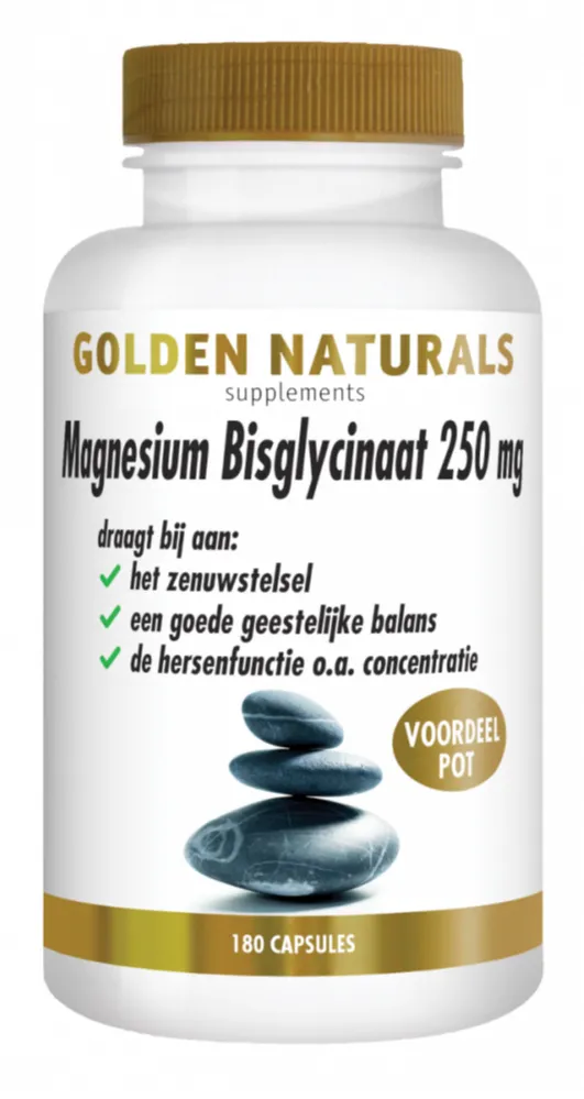 Golden Naturals Magnesium Bisglynaat 250mg Capsules (180 vegetarische capsules)