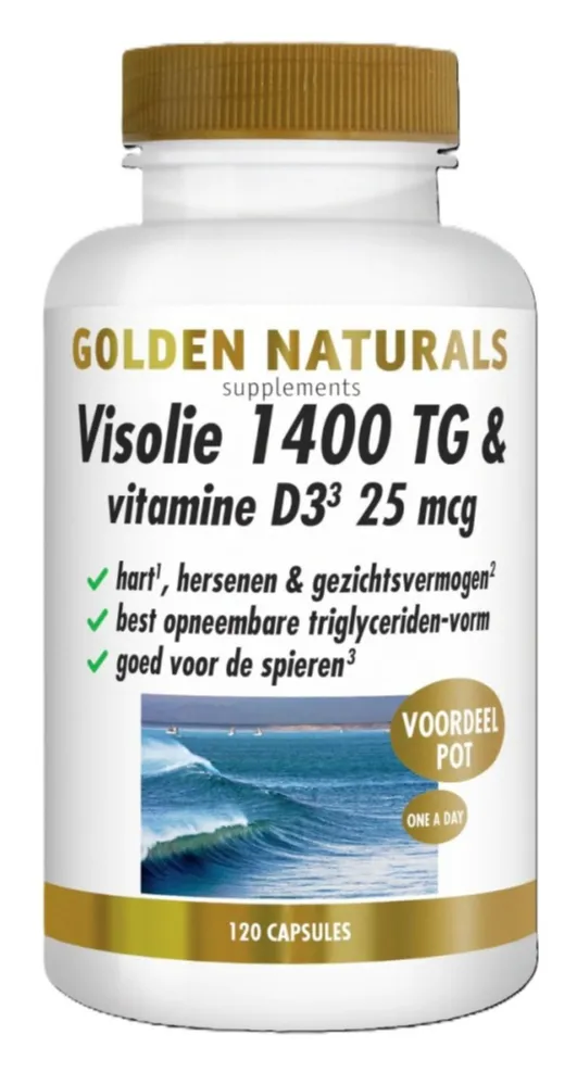 Golden Naturals Visolie 1400 TG & Vitamine D3 25mcg Capsules (120 capsules)