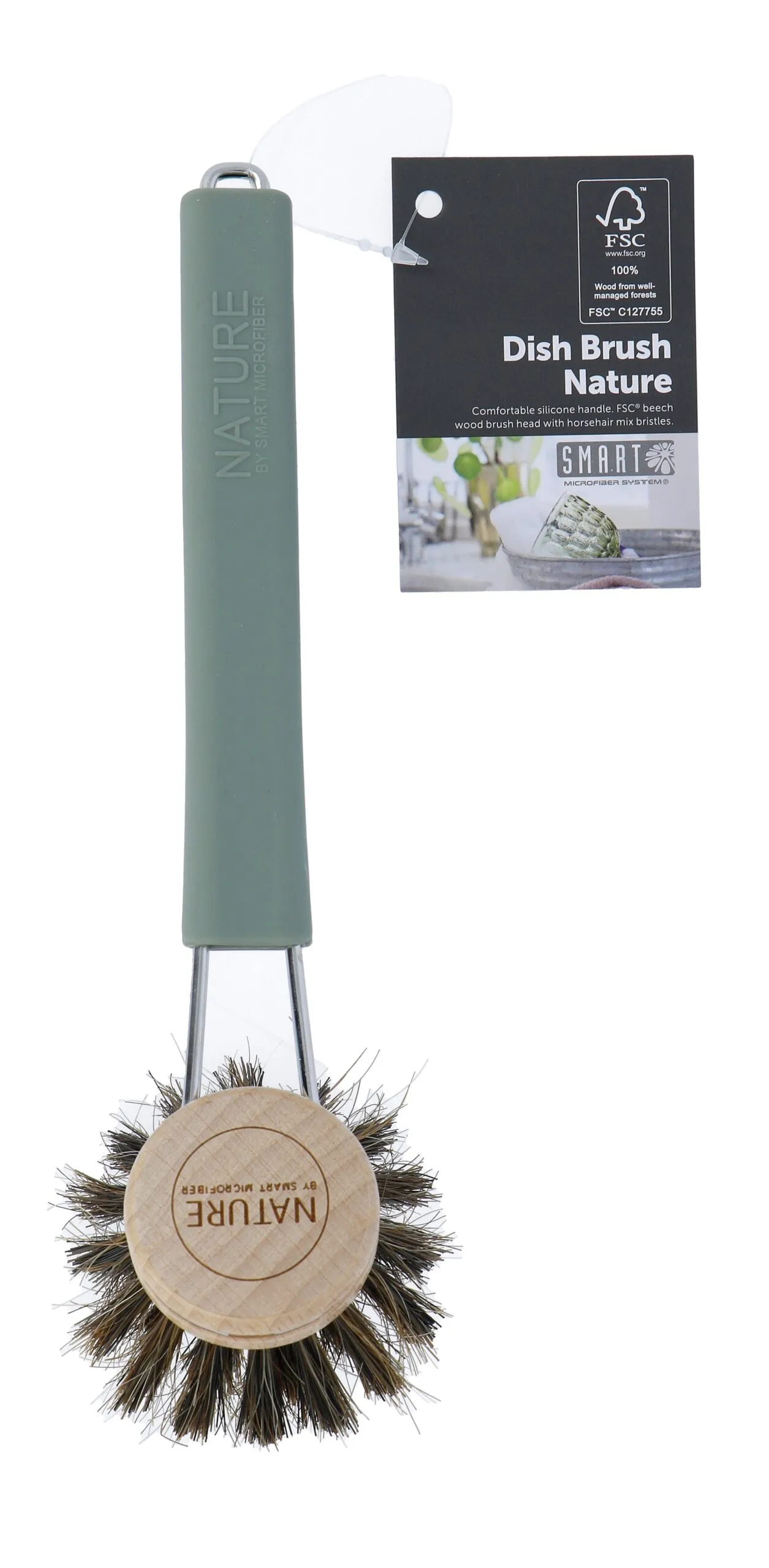 Smart Nature Afwasborstel Met Rvs/Siliconen Steel En Vervangbare Fsc Borstelkop (1 stuk)