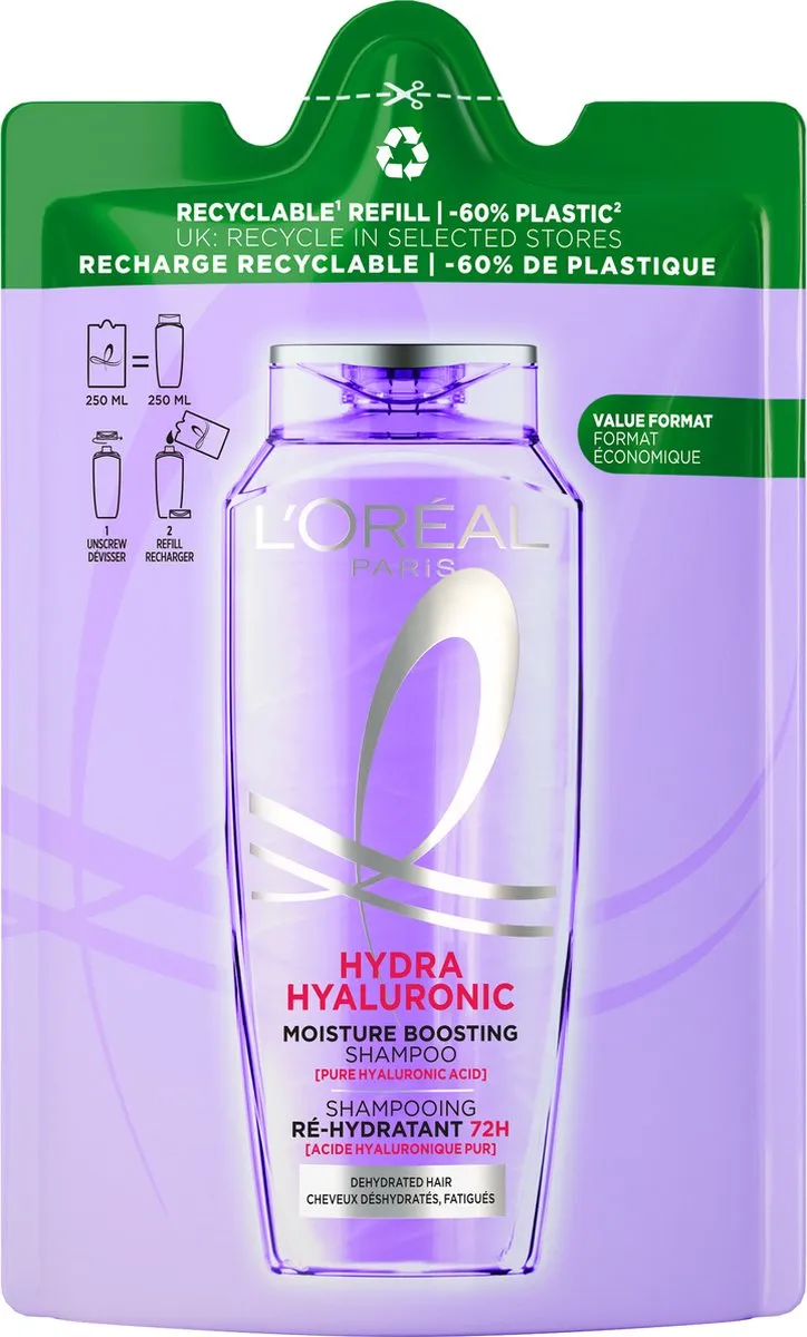 L'Oréal Paris Elvive Refill Hydra Hyaluronic Shampoo Navulling (250 ml)