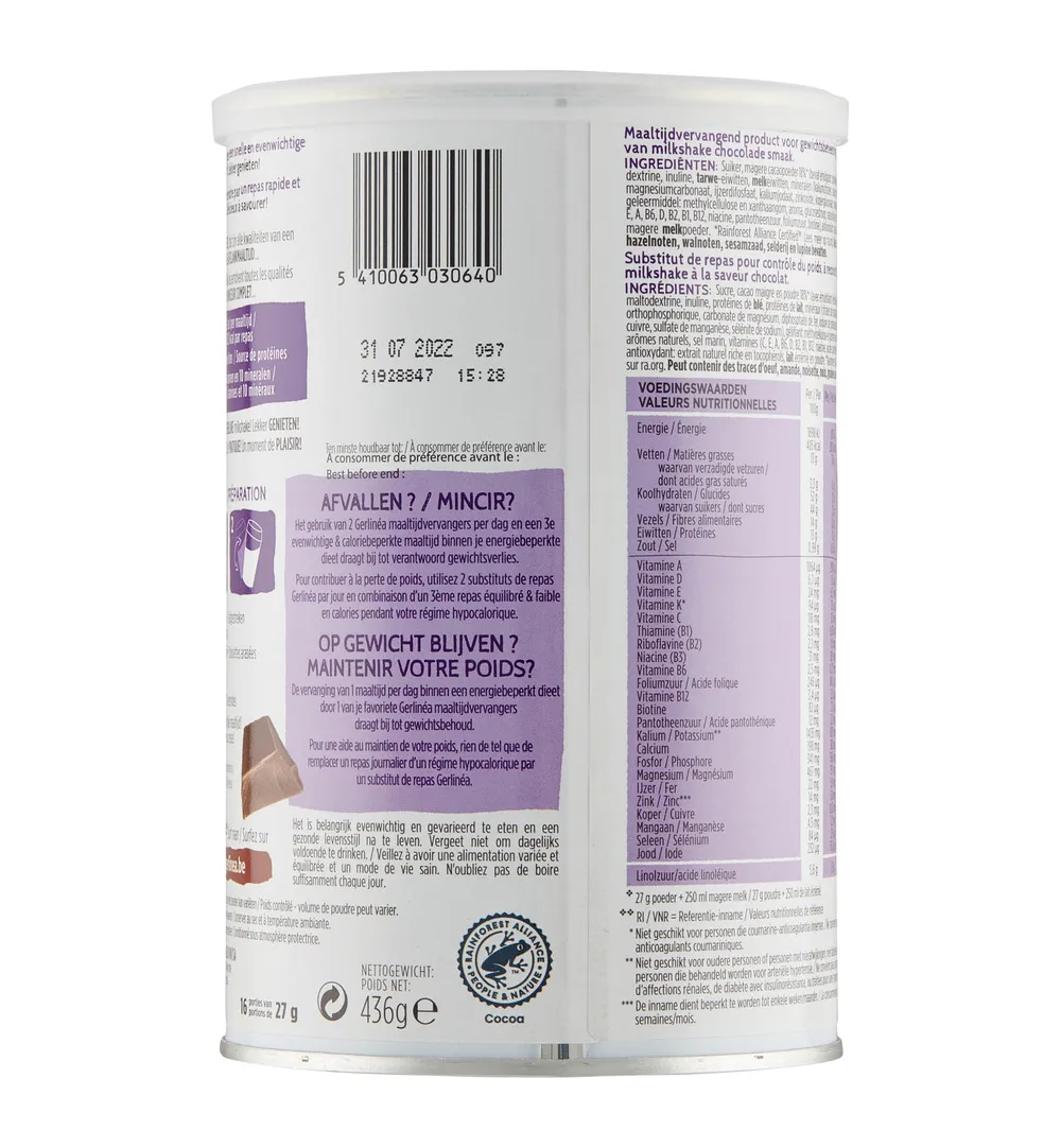 Gerlinéa Afslank Maaltijdshake Chocolade (436 gr)