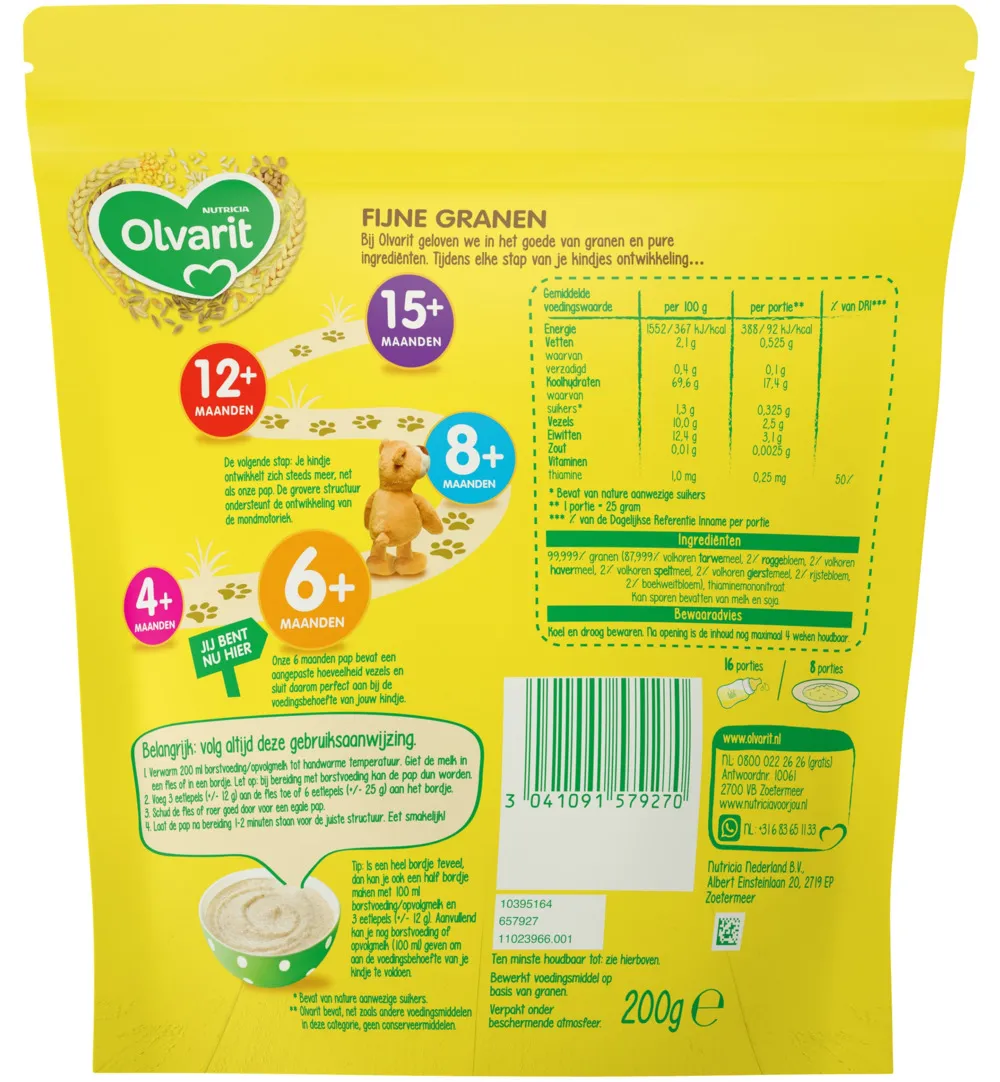 Olvarit Ontbijtpap fijnegranen 8+ maanden (200 gr)