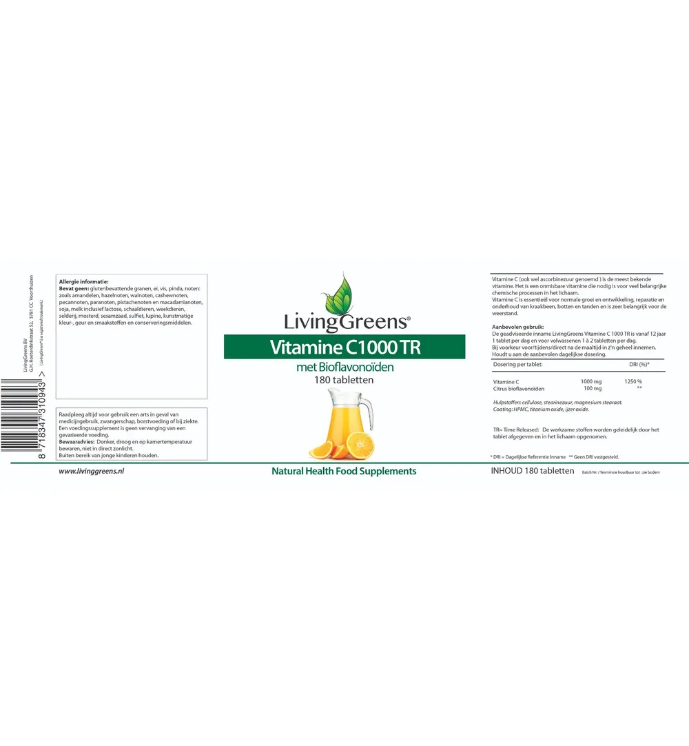 LivingGreens Vitamine C 1000mg TR (90 tabletten)