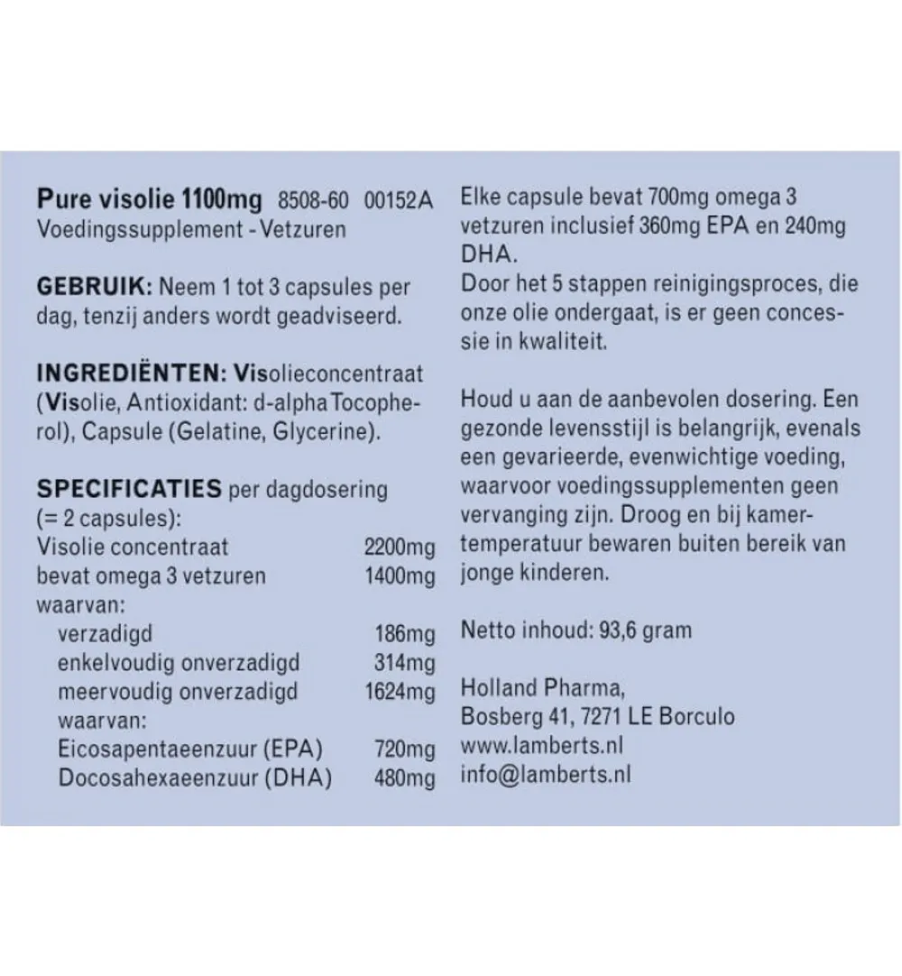 Lamberts Pure Visolie 1100Mg Omega 3 (60 capsules)