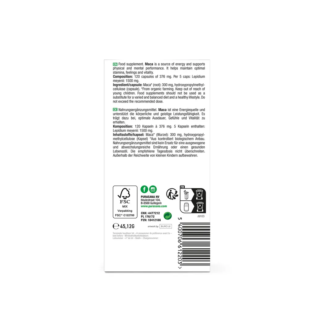 Purasana Maca Vegan Bio (120 vega capsules) - image 3