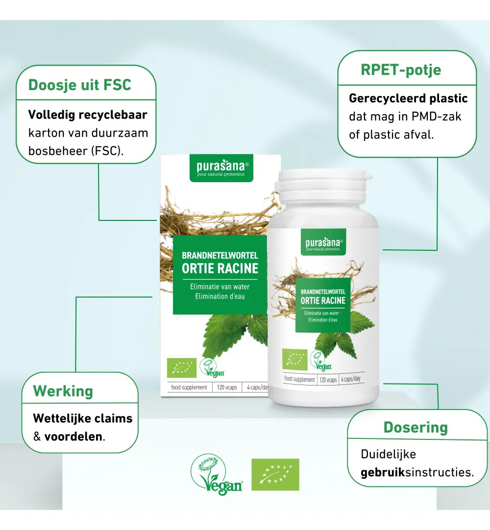 Purasana Brandnetelwortel/Ortie Racine Vegan Bio (120 vega capsules) - image 8