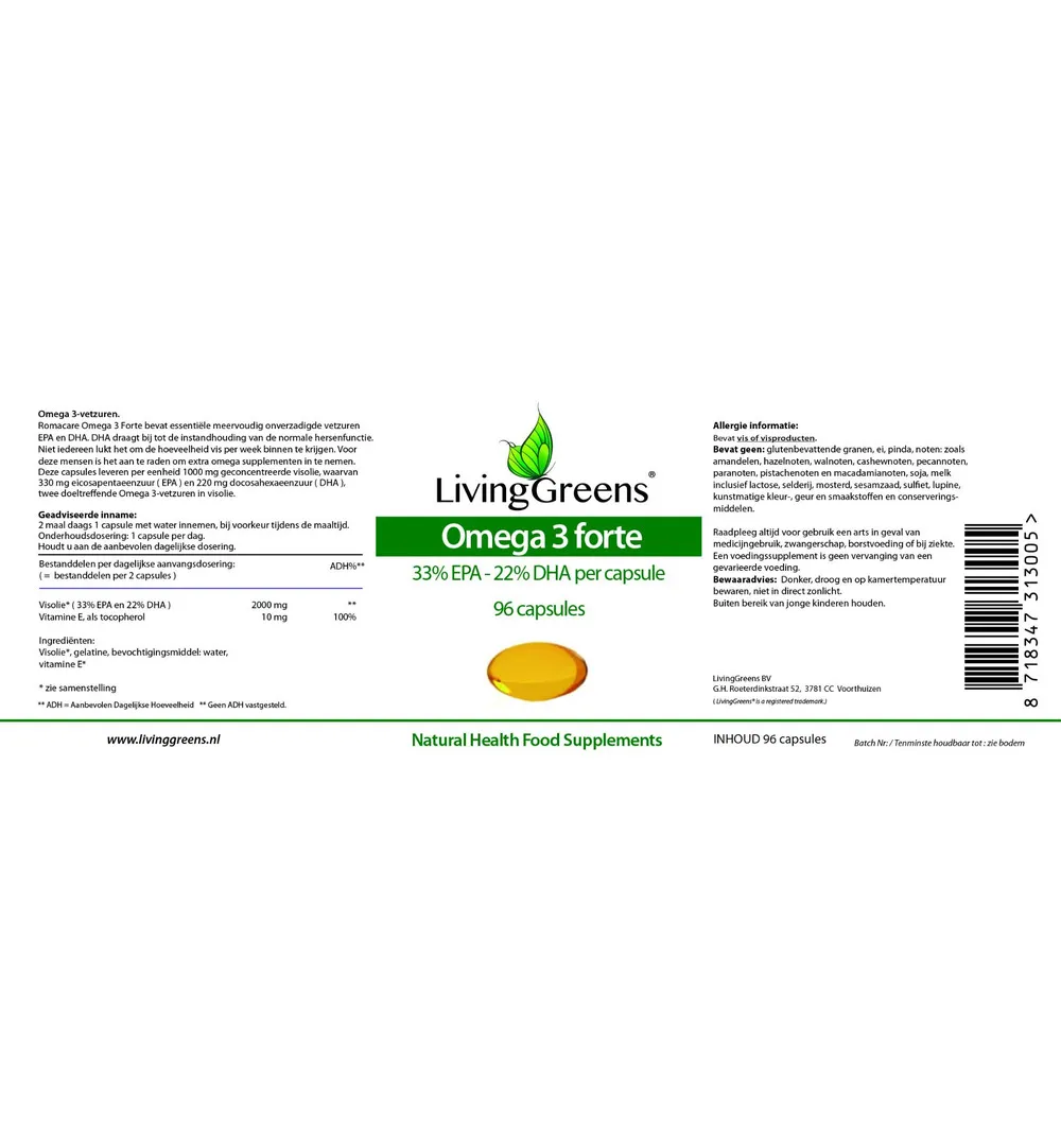 Livinggreens Omega 3 Visolie Forte (240 capsules)