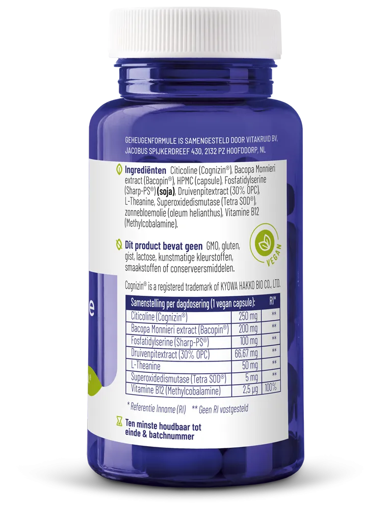 Vitakruid Geheugenformule Bacopa Monnieri Citicoline OPC (60 vega capsules) - image 2