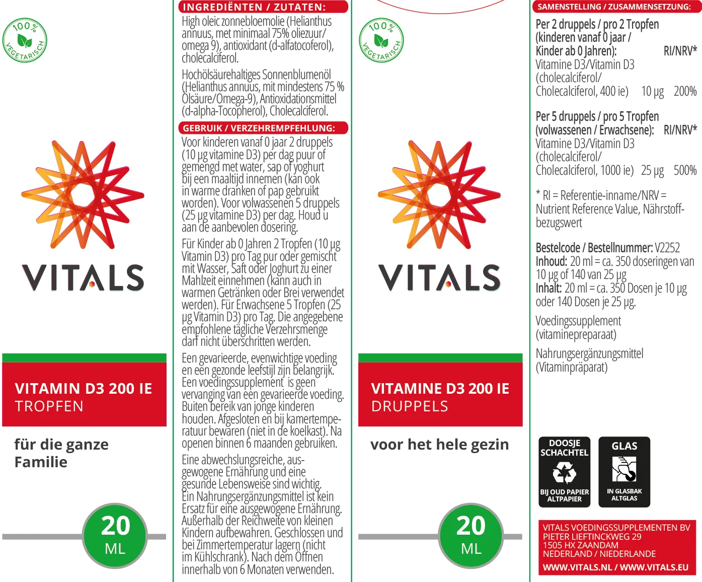 Vitals Vitamine D3 druppels (20 ml) - image 3