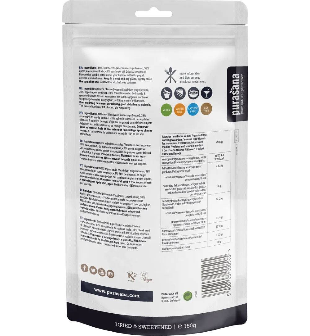 Purasana Blauwe Bessen - Vegan (150 gr)