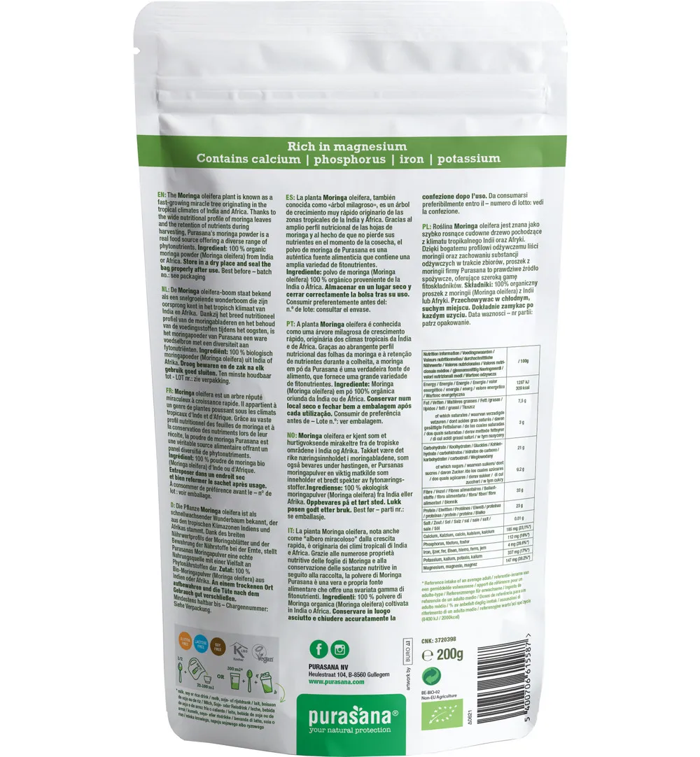 Purasana Moringa Poeder - Vegan Bio (200 gr)