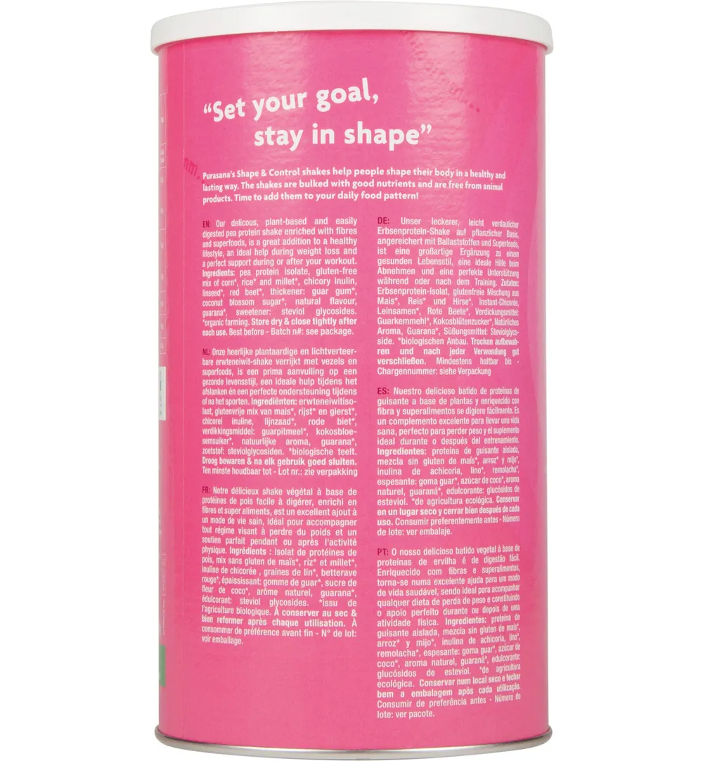 Purasana Shape & Control proteine shake Aardbei-Framboos (350 gr)