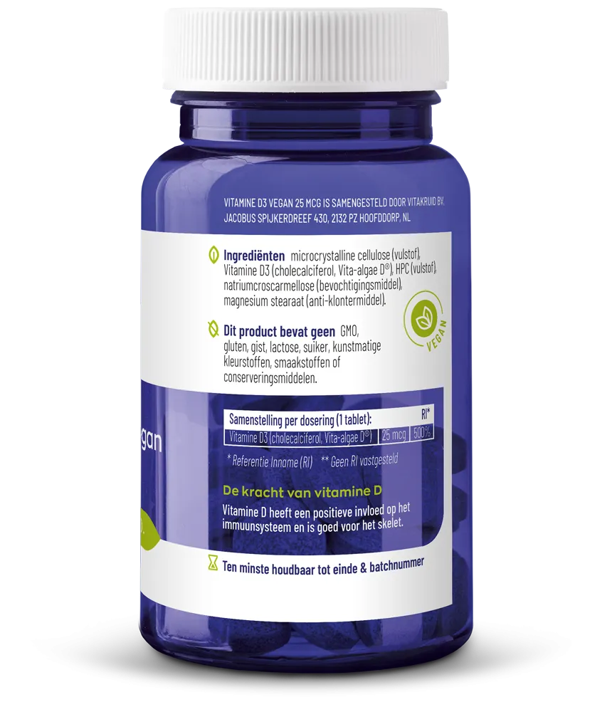 Vitakruid Vitamine D3 Vegan 25 mcg / 1000 IE (120 tabletten) - image 2