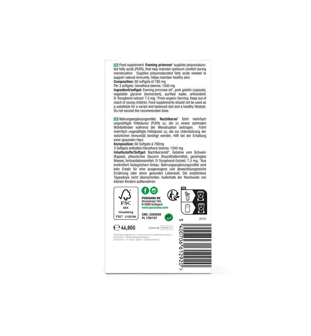 Purasana Teunisbloem Onagre Bio (60 capsules) - image 3