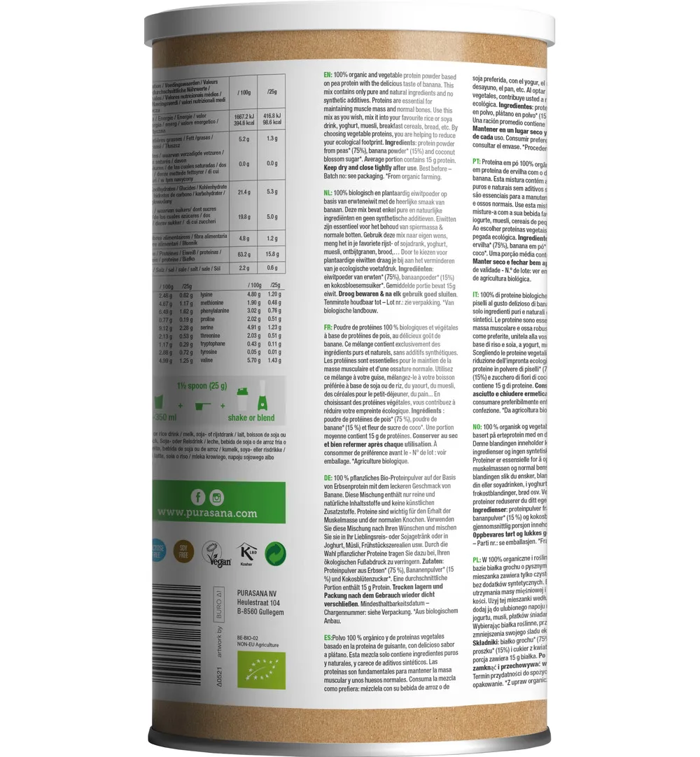 Purasana Erwt Proteine - Banaan Vegan Bio (400 gr)