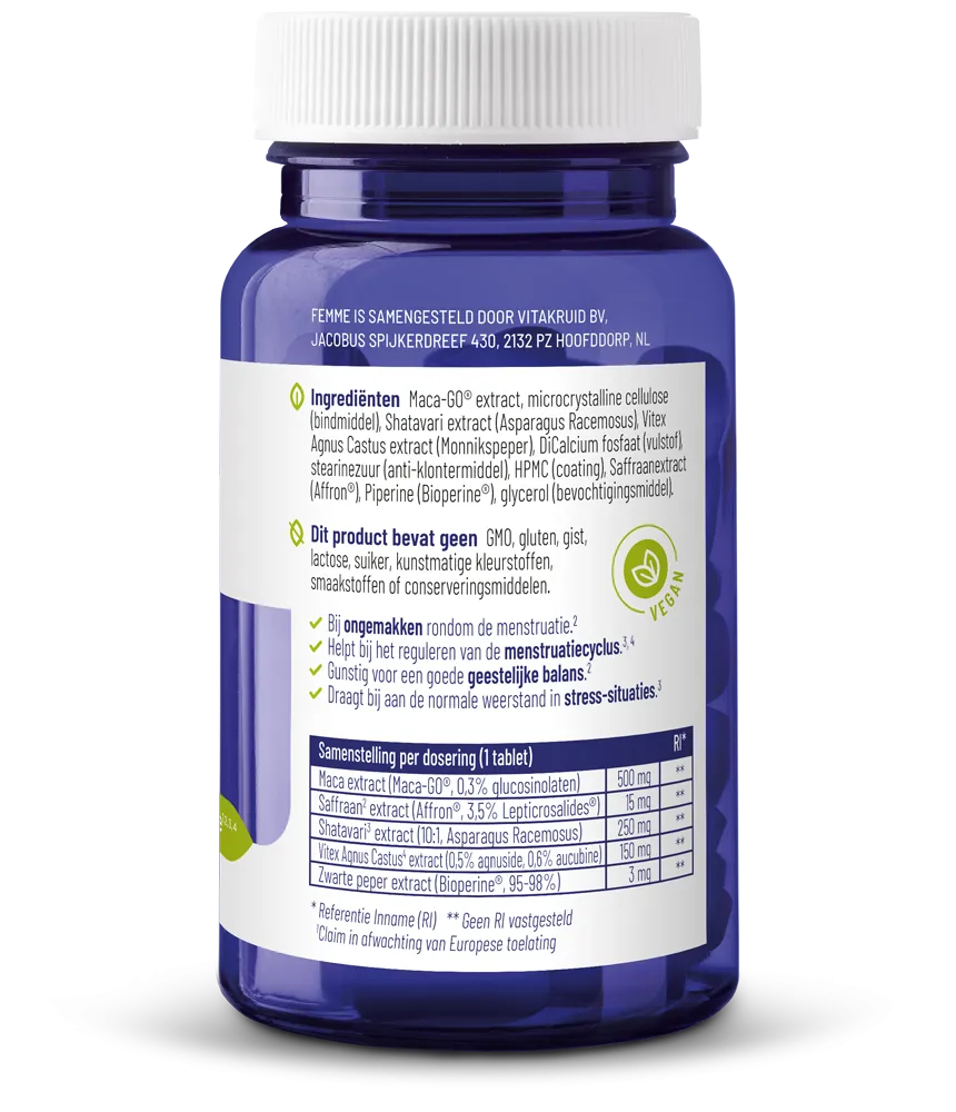 Vitakruid Femme Hormoon Support Maca & Saffraan (60 tabletten) - image 2