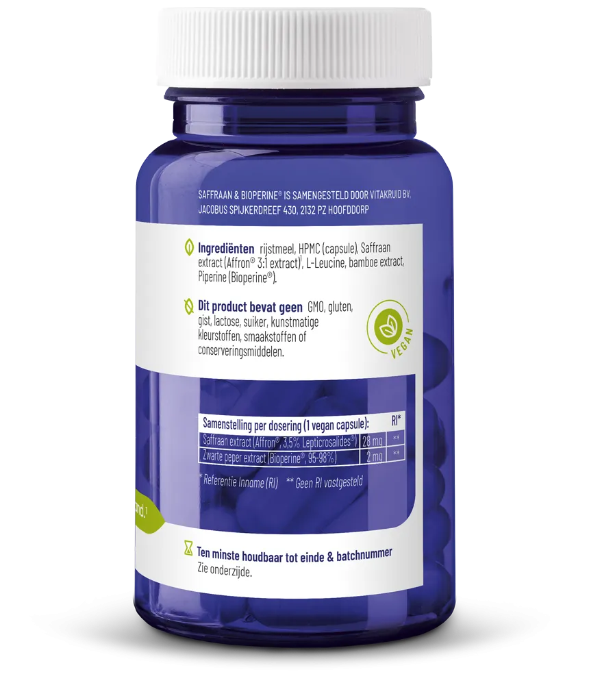 Vitakruid Saffraan 28 mg (Affron®) & Bioperine (60 vega capsules) - image 2