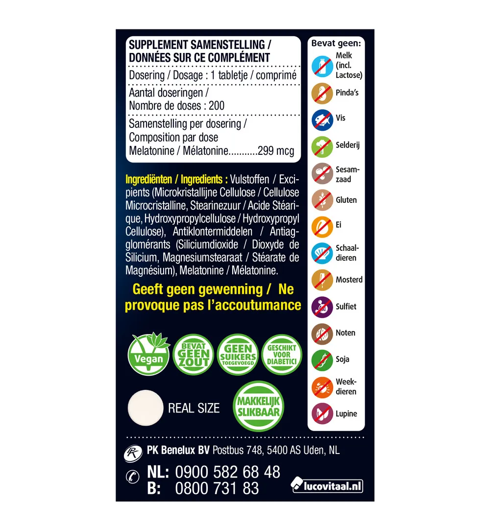 Lucovitaal Melatonine Puur 299mcg Time Released (200 tabletten) - image 2