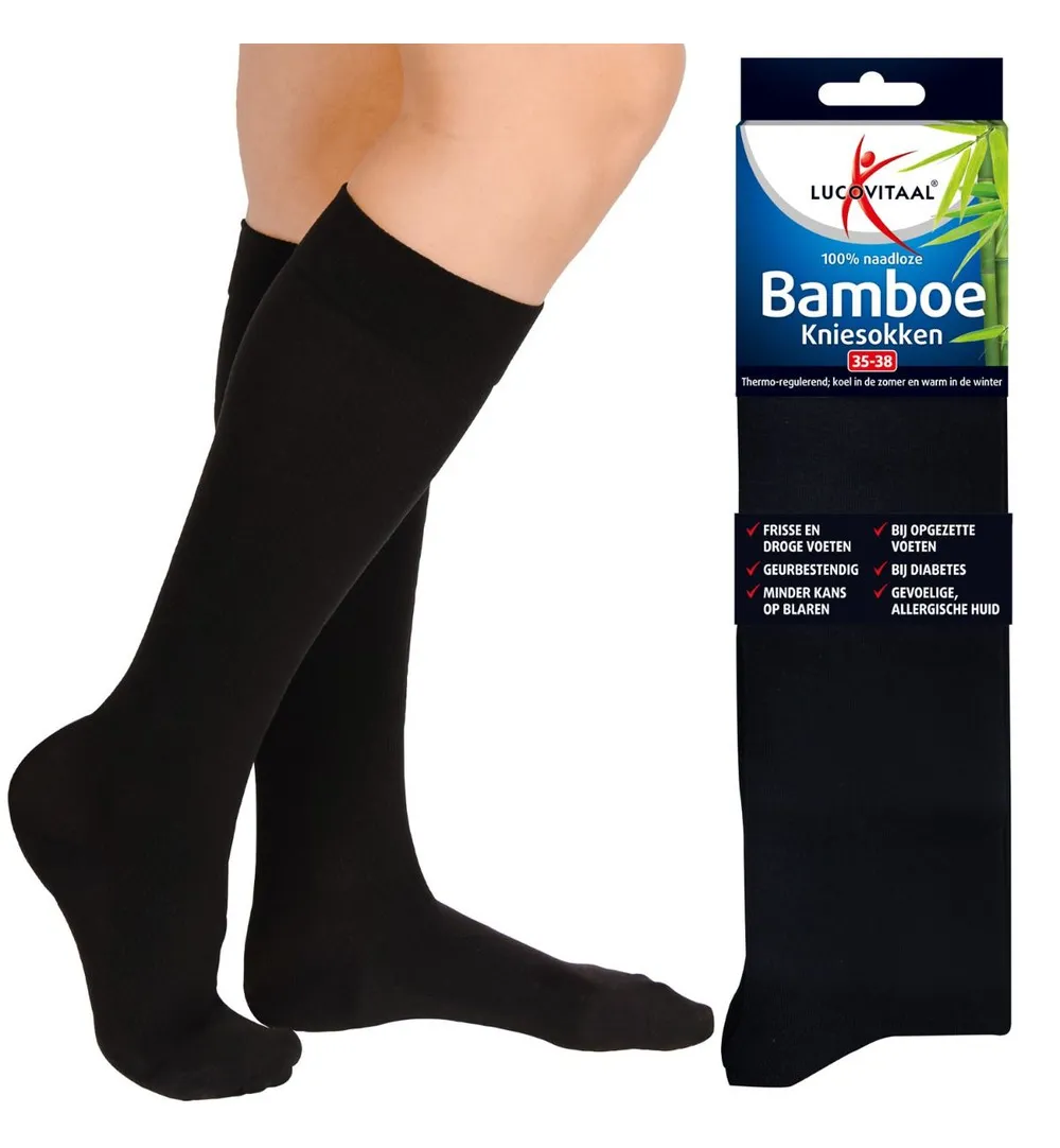 Lucovitaal Bamboe Kniesokken Zwart 43-46 (1 Paar)