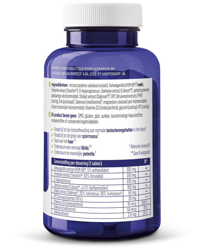 Vitakruid Homme Oa Ashwagandha Fenegriek Shilajit Damiana (60 Tabletten) - image 2