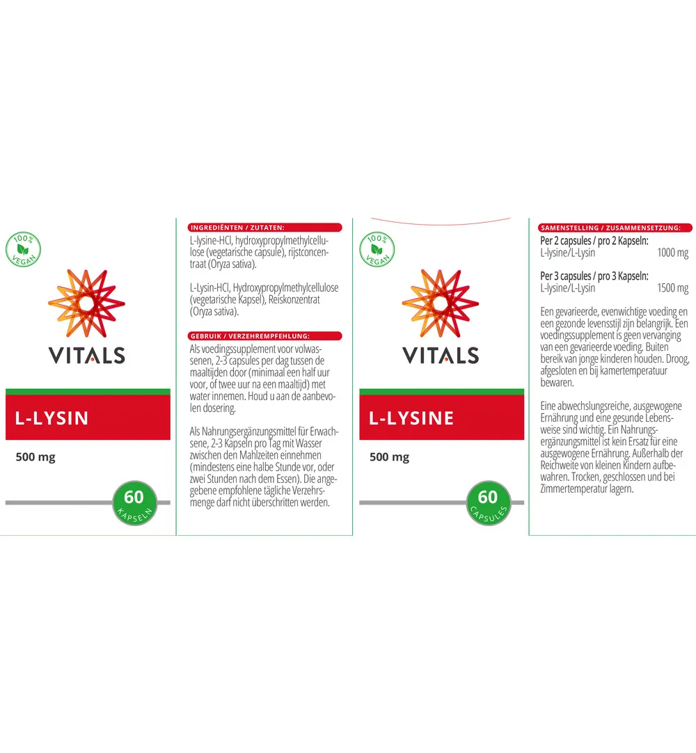 Vitals L-lysine 500 mg (60 vega capsules) - image 3