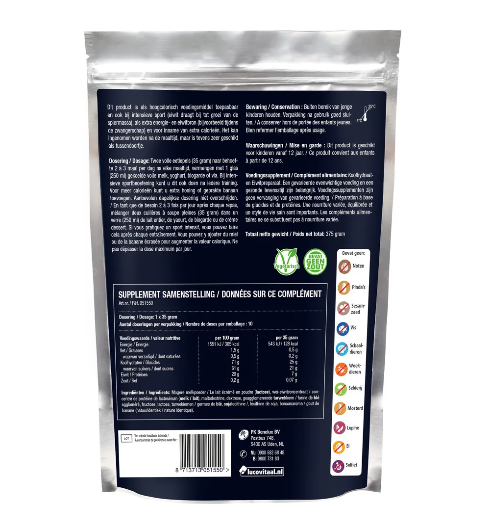 Lucovitaal Koolhydraten Gewichtstoename Poeder (375 gr)